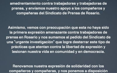 COMUNICADO ANTE LAS AMENAZAS DE MUERTE A TRABAJADORES DE PRENSA DE ROSARIO