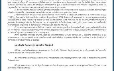 Comunicado de la Asociación de Abogados Laboralistas junto a las tres centrales obreras de nuestra ciudad
