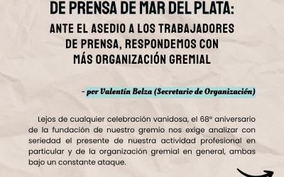 68º aniversario del Sindicato de Prensa de Mar del Plata: Ante el asedio a los trabajadores de Prensa, respondemos con más organización gremial
